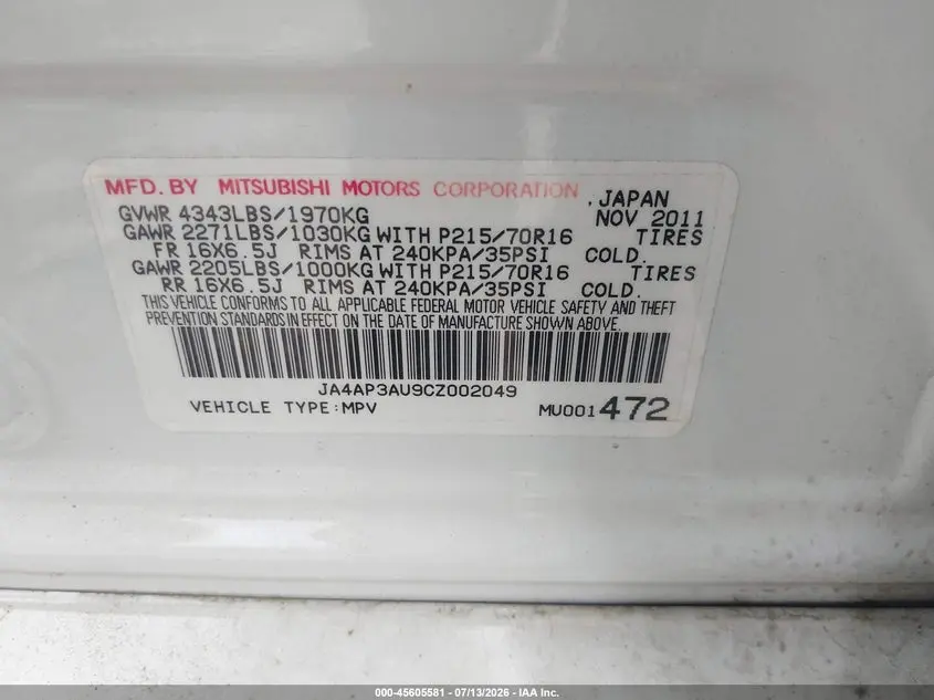 2012 MITSUBISHI OUTLANDER SPORT ES