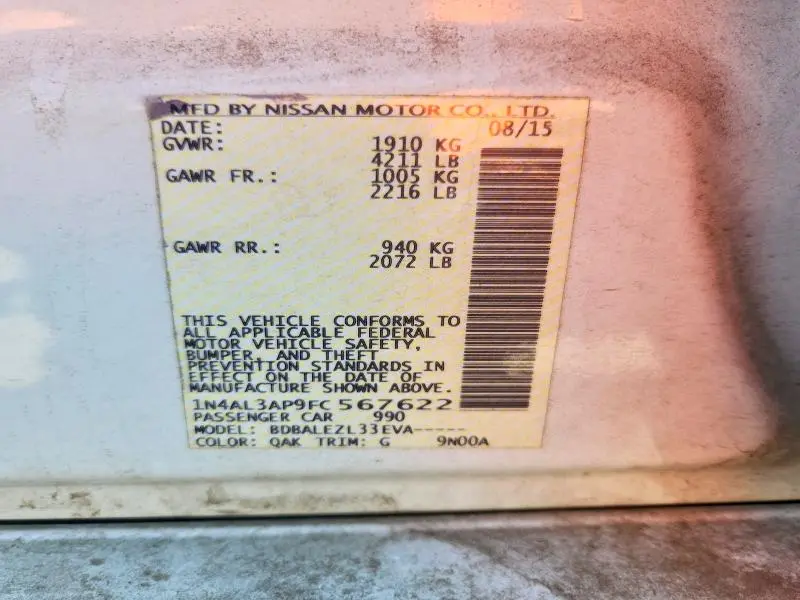 2015 NISSAN ALTIMA 2.5 S  