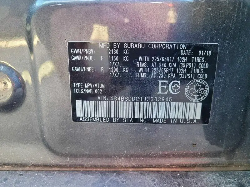 2018 SUBARU OUTBACK 2.5I PREMIUM  