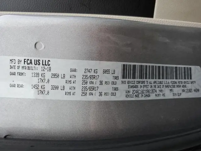 2019 CHRYSLER PACIFICA TOURING L  