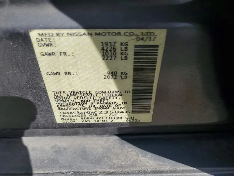 2017 NISSAN ALTIMA 2.5 SR  