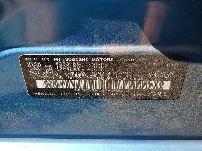 2019 MITSUBISHI MIRAGE ES  