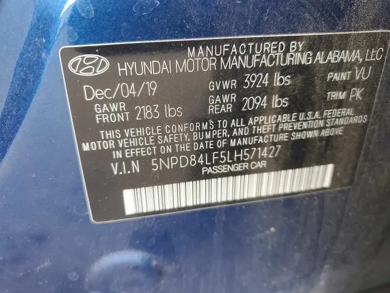 2020 HYUNDAI ELANTRA SEL  
