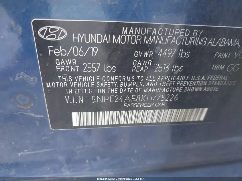 2019 HYUNDAI SONATA SE