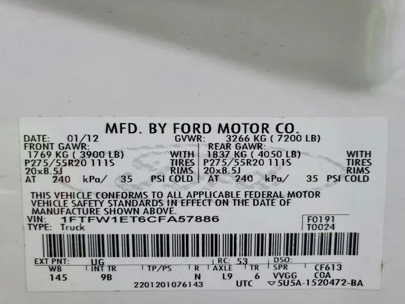 2012 FORD F150 SUPERCREW  