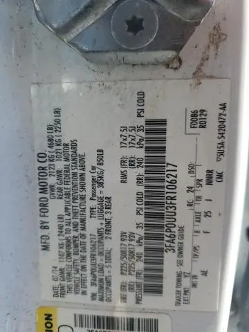 2015 FORD FUSION S HYBRID  