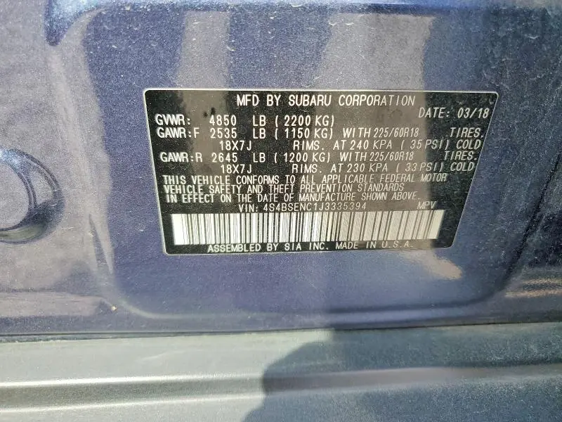 2018 SUBARU OUTBACK 3.6R LIMITED  