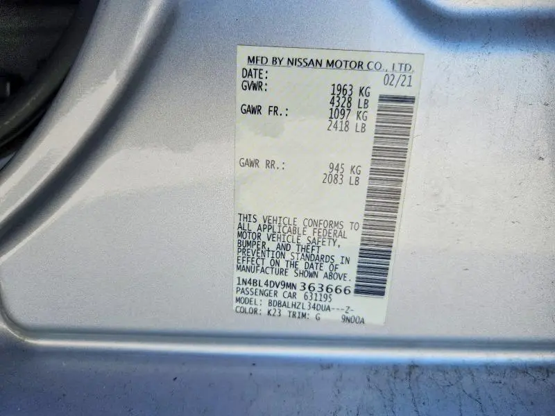 2021 NISSAN ALTIMA SV  