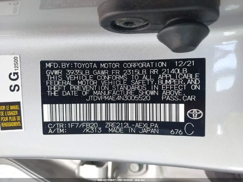 2022 TOYOTA COROLLA LE