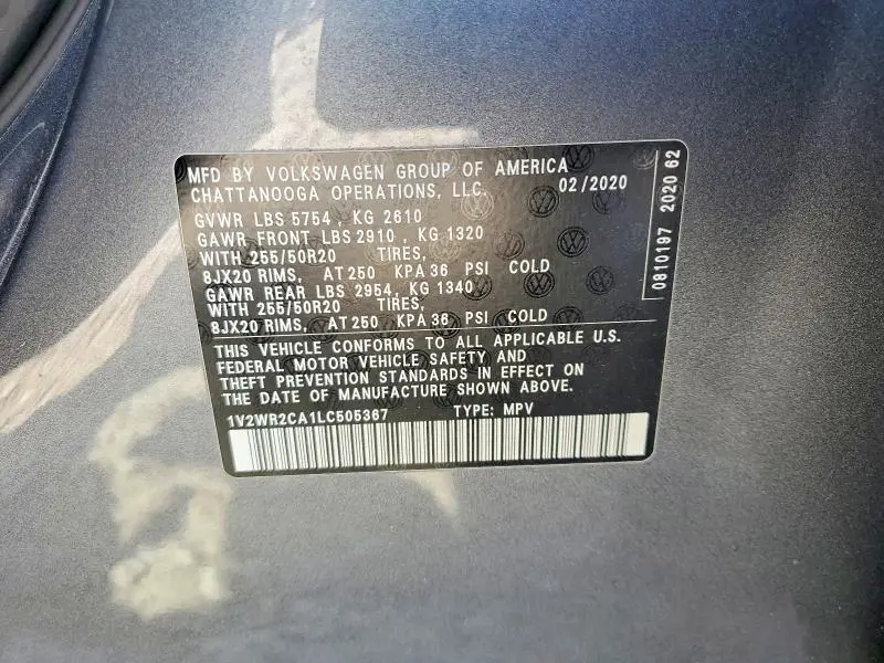 2020 VOLKSWAGEN ATLAS SE  