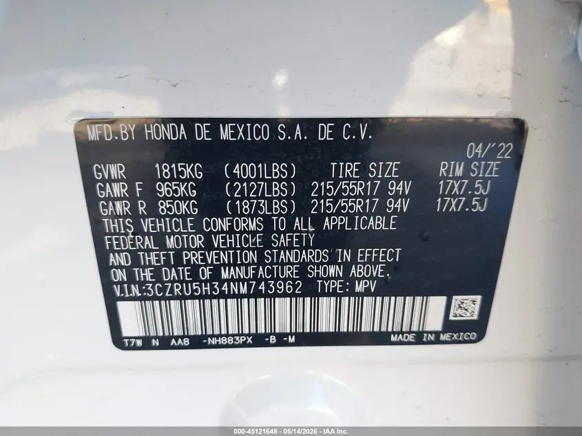 2022 HONDA HR-V 2WD LX