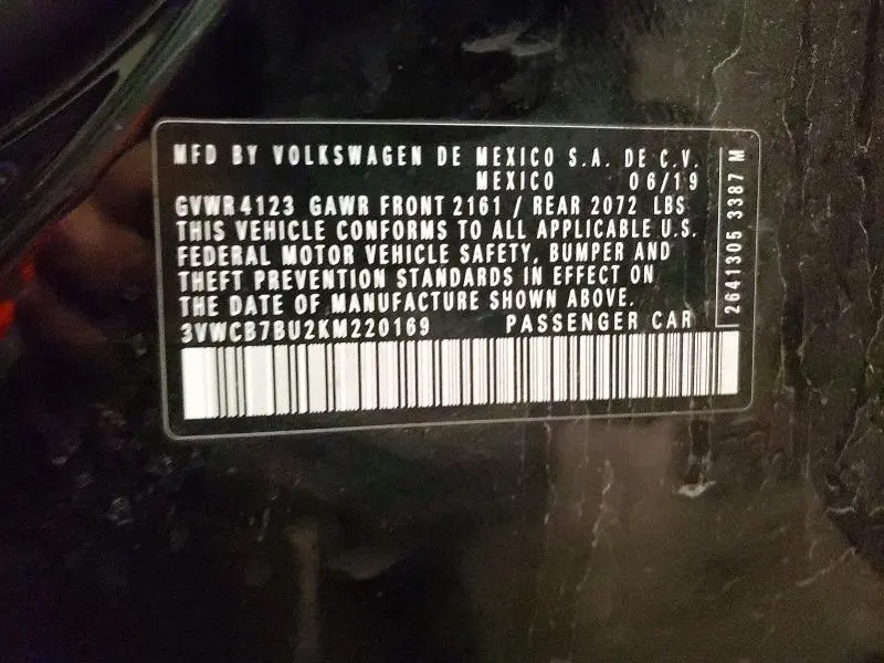 2019 VOLKSWAGEN JETTA S  