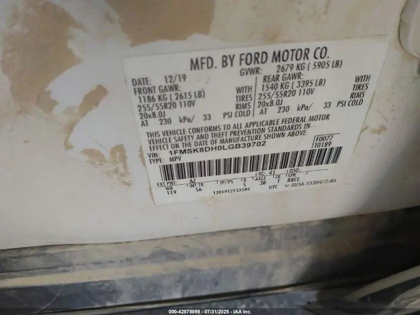 2020 FORD EXPLORER XLT