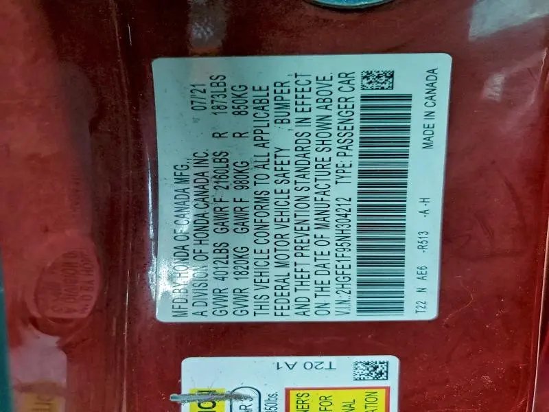 2022 HONDA CIVIC TOURING  