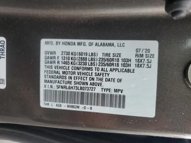 2020 HONDA ODYSSEY EXL  