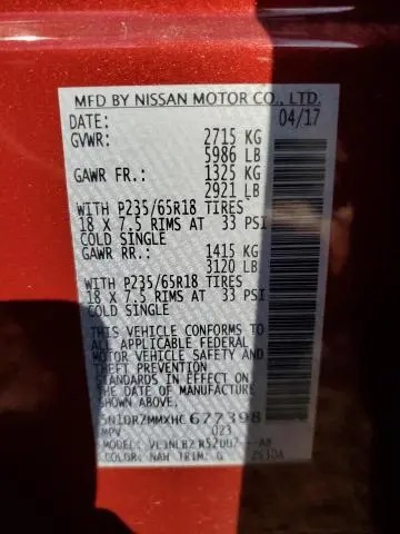 2017 NISSAN PATHFINDER S  