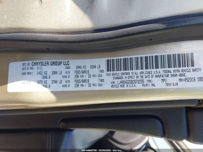 2011 JEEP GRAND CHEROKEE LAREDO