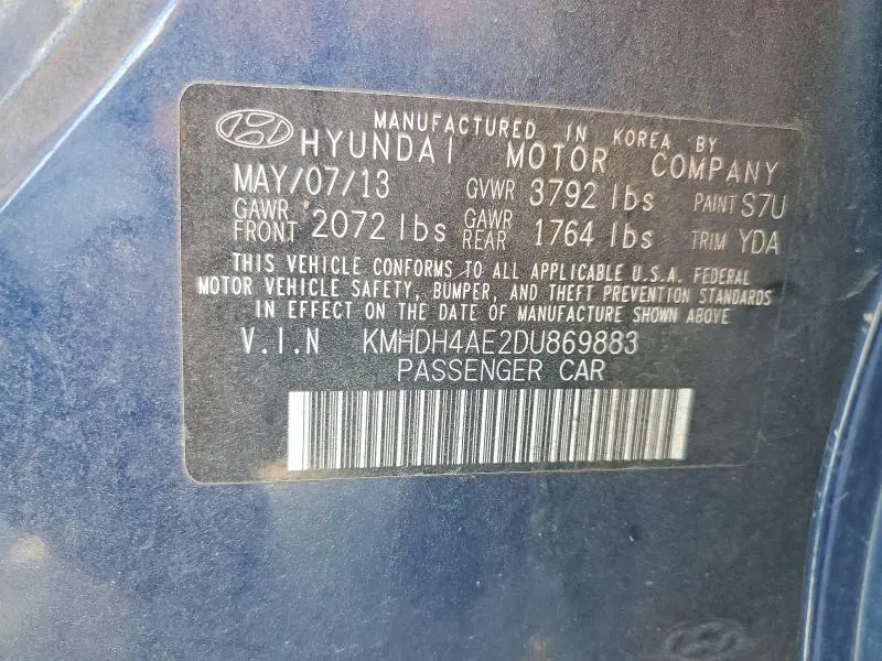 2013 HYUNDAI ELANTRA LIMITED  