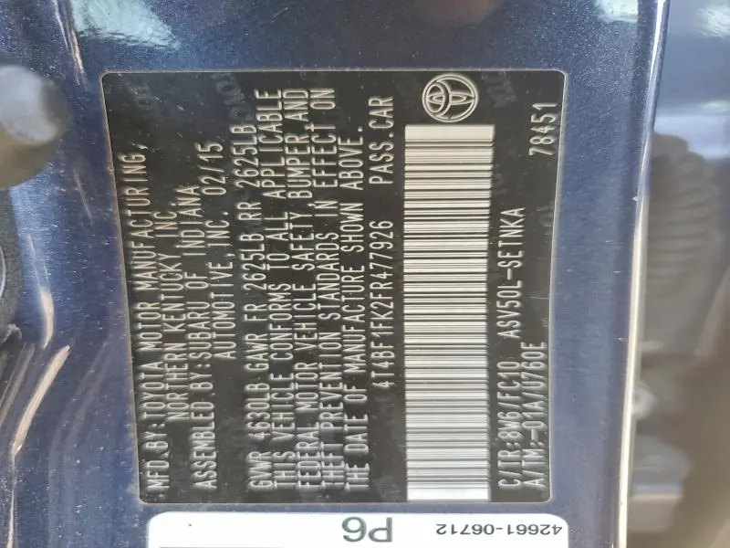 2015 TOYOTA CAMRY LE  