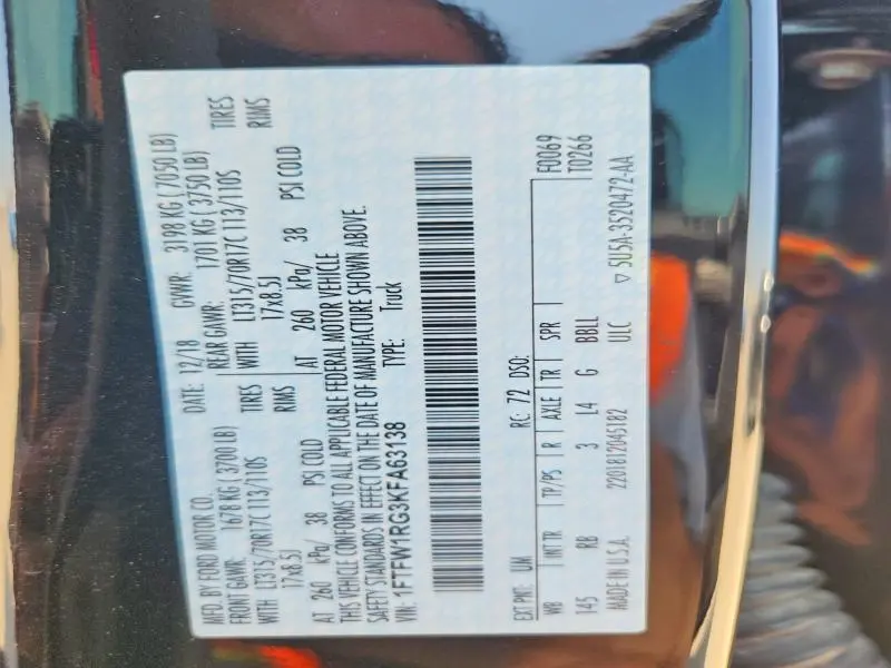 2019 FORD F150 RAPTOR  