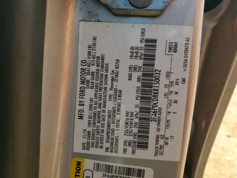 2019 FORD FUSION SEL  