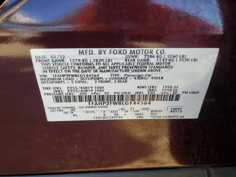 2012 FORD TAURUS LIMITED  