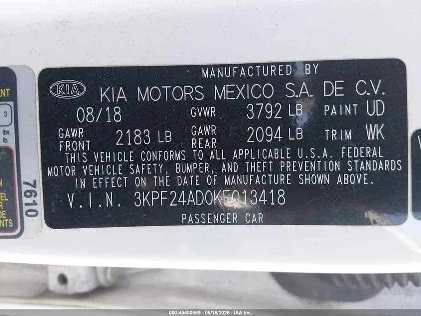 2019 KIA FORTE LXS