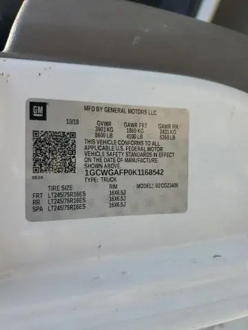 2019 CHEVROLET EXPRESS G2500   