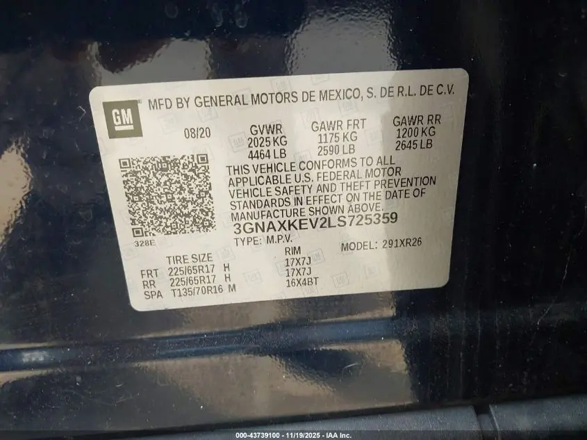 2020 CHEVROLET EQUINOX FWD LT 1.5L TURBO