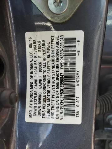 2016 HONDA CIVIC LX  