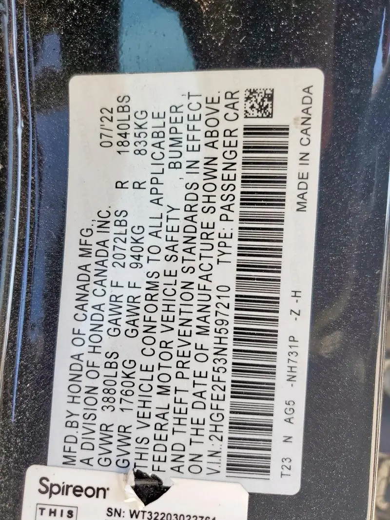 2022 HONDA CIVIC SPORT  