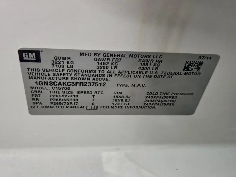 2015 CHEVROLET TAHOE C1500 LS  