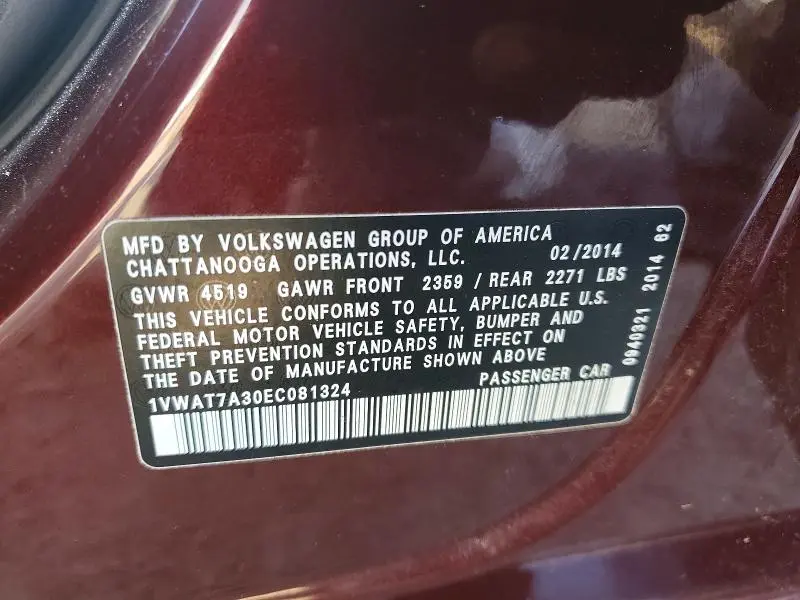 2014 VOLKSWAGEN PASSAT S  