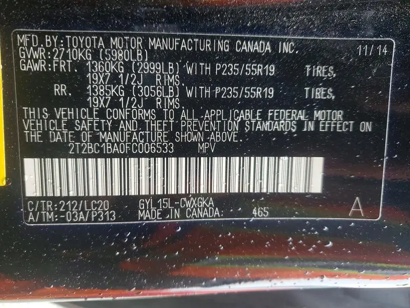 2015 LEXUS RX 450H BASE  