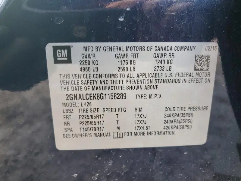 2016 CHEVROLET EQUINOX   