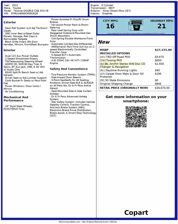 2012 TOYOTA TACOMA DOUBLE CAB  