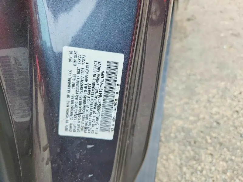 2016 HONDA ODYSSEY EXL  