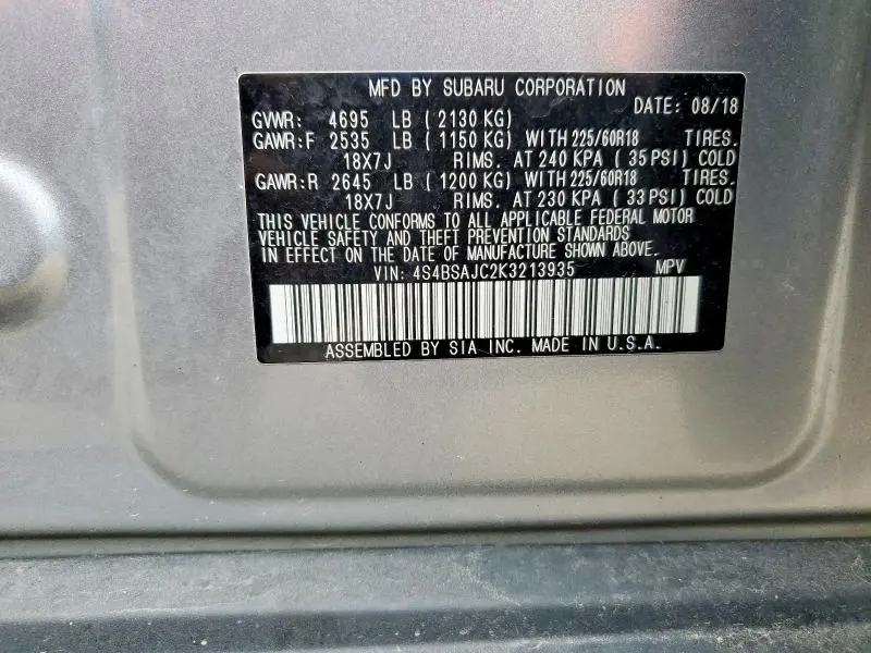 2019 SUBARU OUTBACK 2.5I LIMITED  