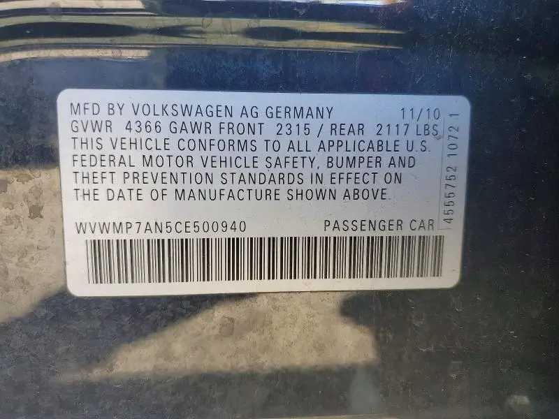 2012 VOLKSWAGEN CC SPORT  