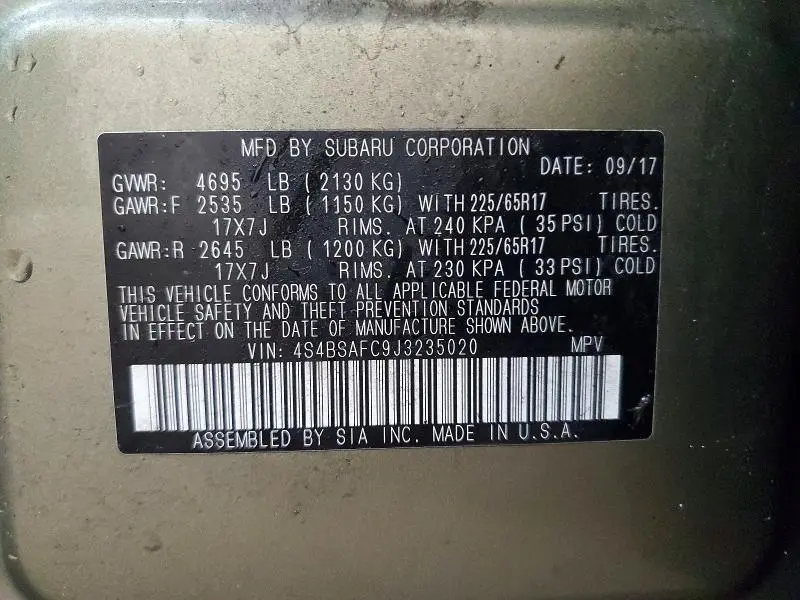 2018 SUBARU OUTBACK 2.5I PREMIUM  