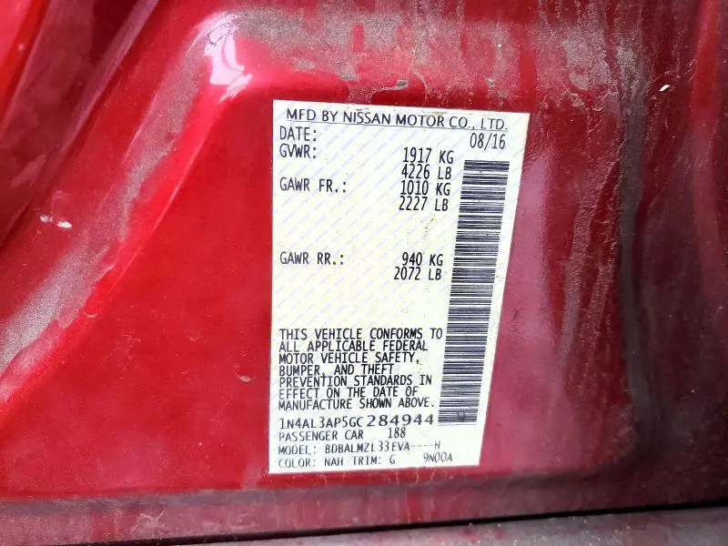 2016 NISSAN ALTIMA 2.5  