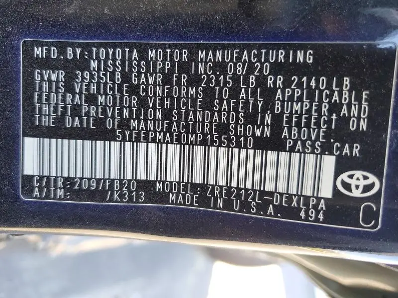 2021 TOYOTA COROLLA LE  