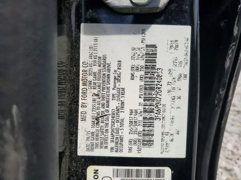 2016 FORD FUSION SE  