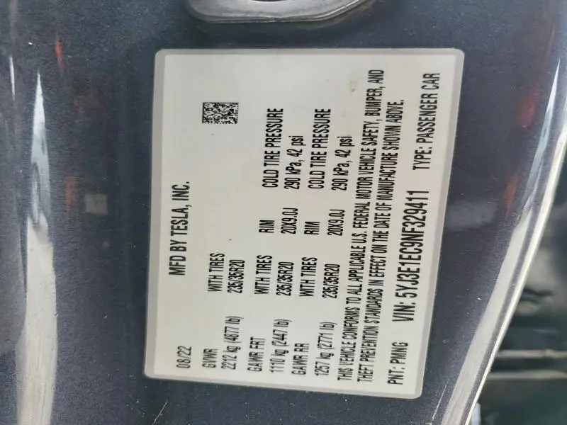 2022 TESLA MODEL 3   