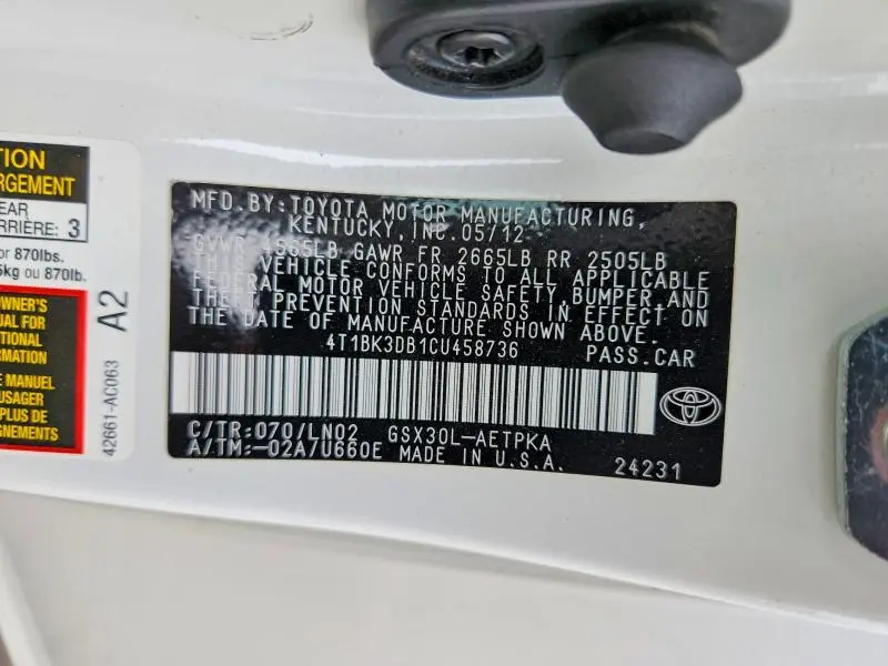 2012 TOYOTA AVALON LIMITED  