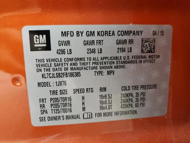 2015 CHEVROLET TRAX 1LT  