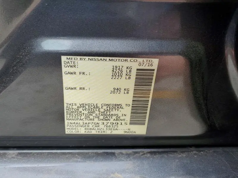 2016 NISSAN ALTIMA 2.5 SR  