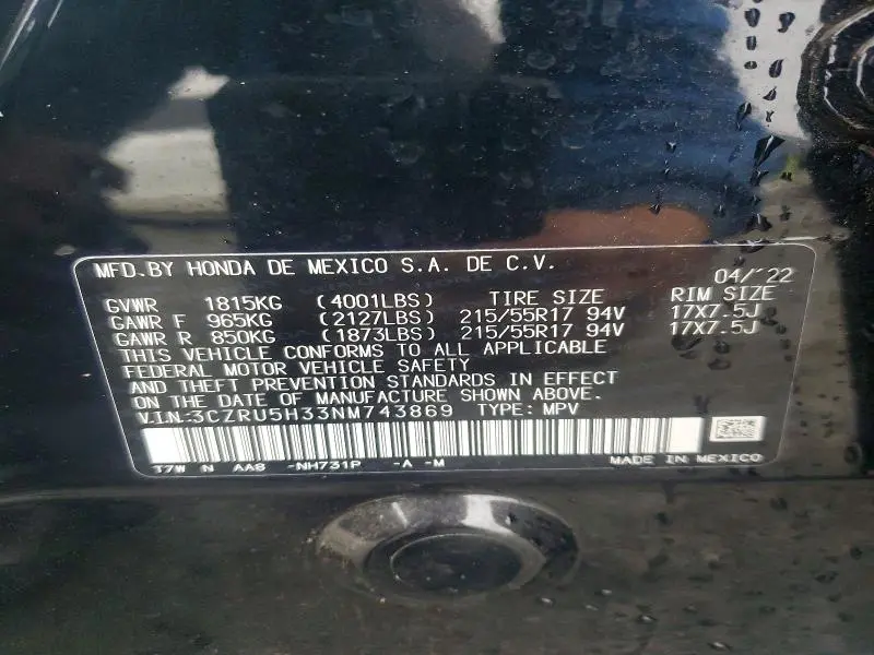 2022 HONDA HR-V LX  