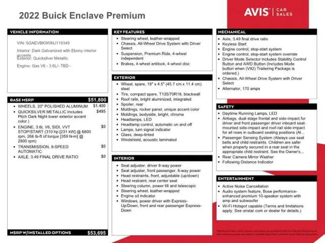2022 BUICK ENCLAVE PREMIUM  