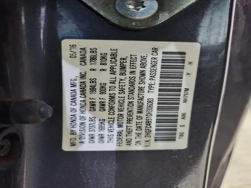 2016 HONDA CIVIC LX  